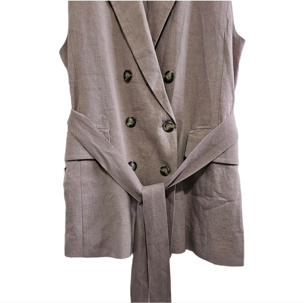 Free People vest linen mauve long button belted size medium - Picture 3 of 9